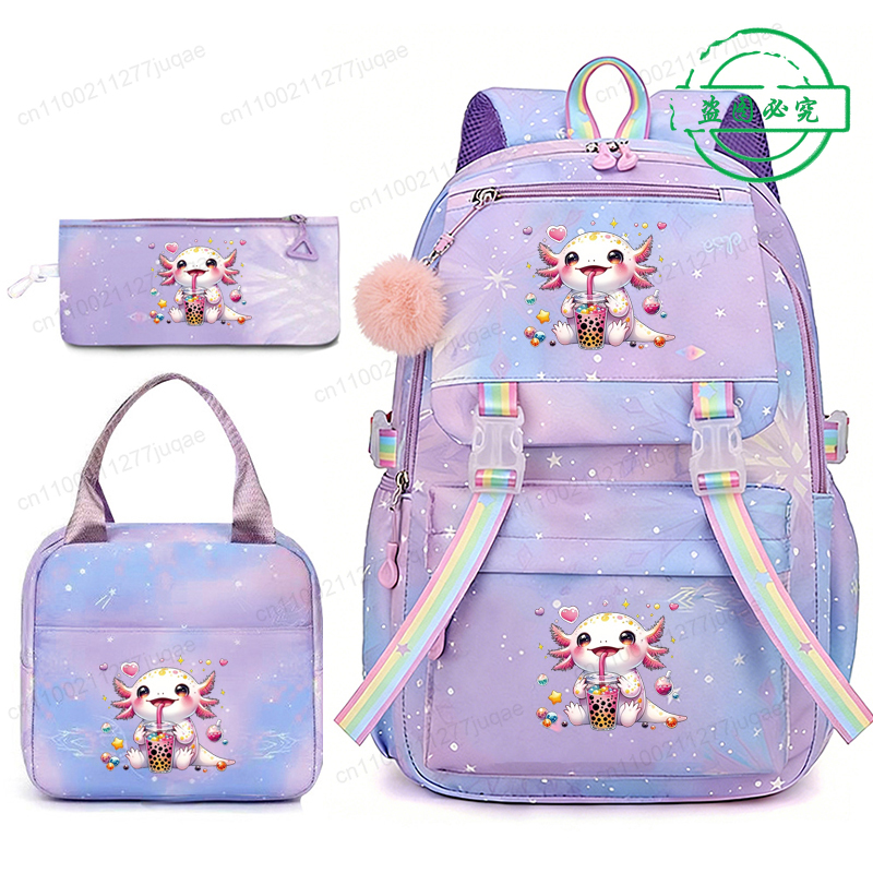 School Backpack Teen - Axolotl Boba Tea Anime Rugzak Schooltas