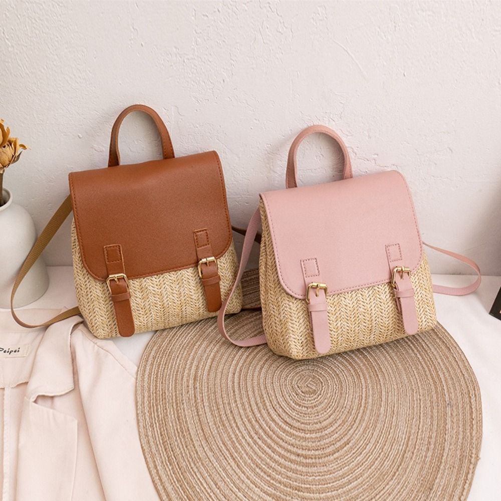 Leather Backpack Vintage - Mode PU lederen rugzak van stro